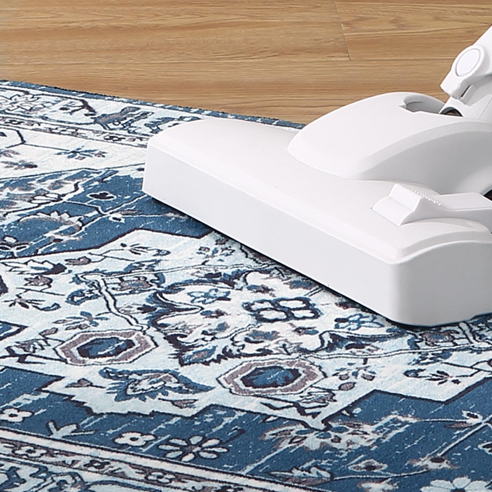 Tapis moderne à poils courts Garvee, antidérapant et lavable, en polyester, motif floral, bleu marine, 120 x 170 cm, pour salon et bureau.