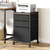 Garvee Caisson de classement mobile 3 tiroirs avec roulettes, cadre métal, plateau MDF, compatible A4/Lettre, noir rustique, bureau maison.