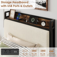 Cadre de lit Garvee pour lit simple avec 2 tiroirs et station de recharge pour chambre à coucher, beige, silencieux, structure en métal, revêtement en velours
