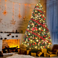 Sapin de Noël artificiel Garvee 180 cm – 250 LED, sapin en PVC, Ø 114 cm, vert, pied en métal