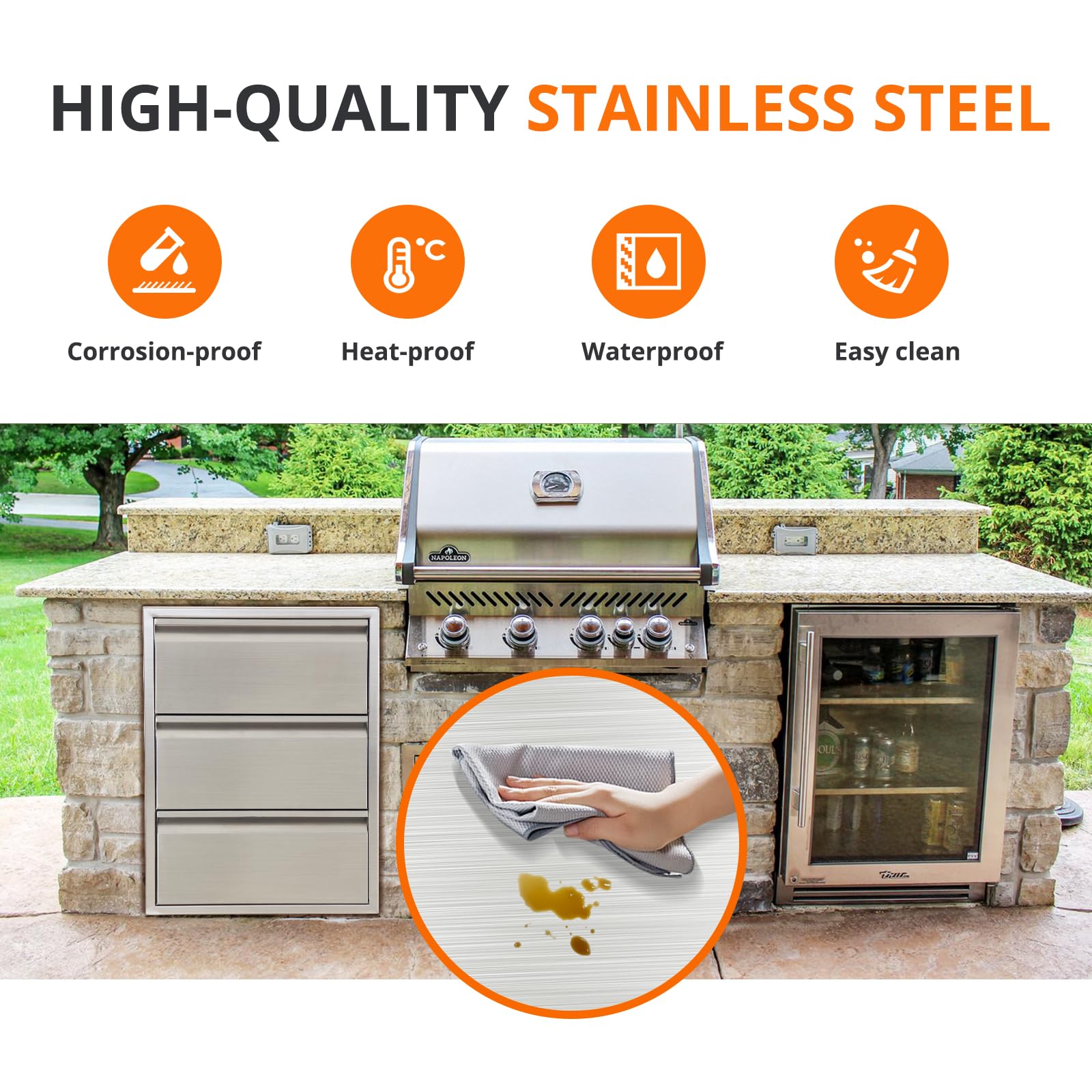 Cuisine d'extérieur Garvee en acier inoxydable – Station de grillades à 3 niveaux pour jardin et terrasse, construction robuste, idéale pour les amateurs de plein air