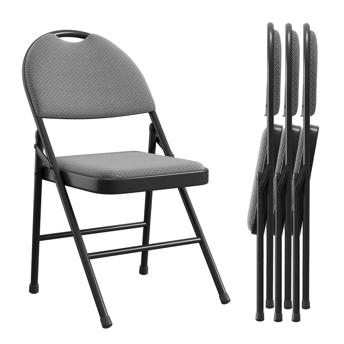 Ensemble de 4 chaises pliantes Garvee avec assises rembourrées, revêtement en coton et lin, structure métallique robuste, pliables et confortables pour la cuisine et le bureau.