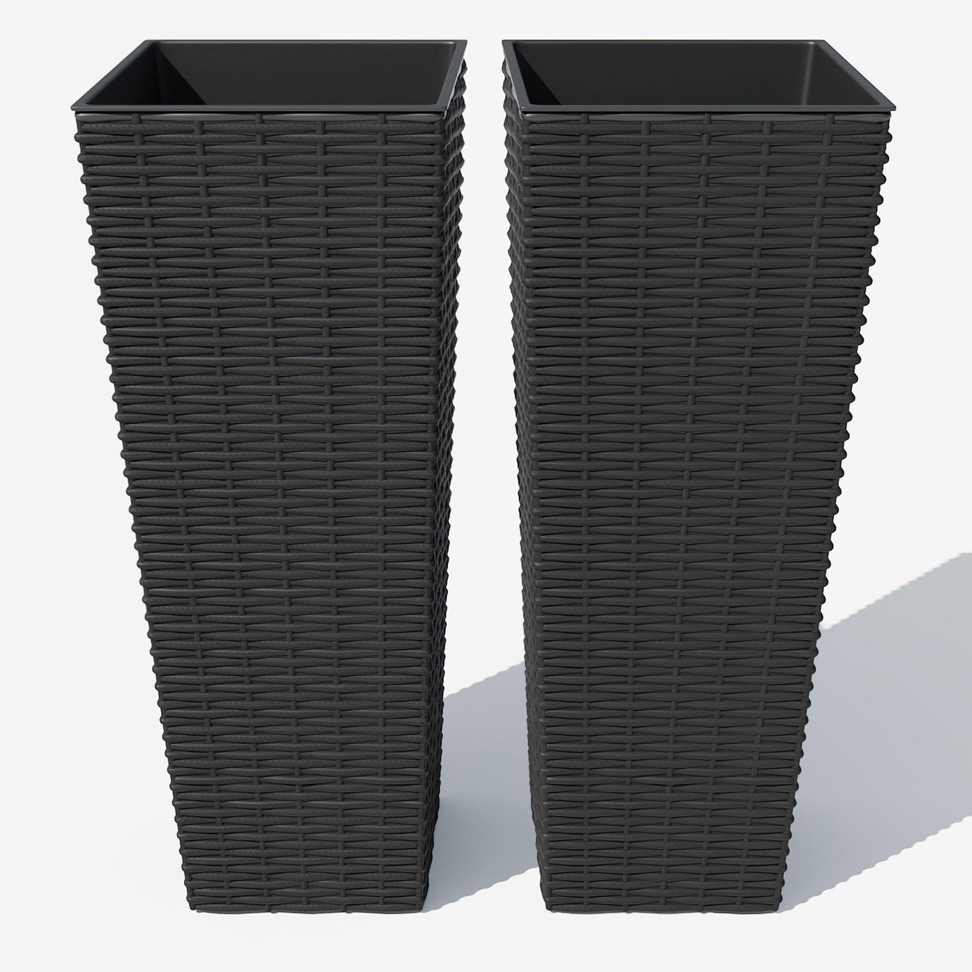 Garvee Lot de 2 jardinières hautes, 61 cm (24 pouces), avec 4 trous de drainage, résistantes aux intempéries, aspect rotin, plastique PP, pour jardin et terrasse, noires