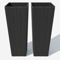 Garvee Lot de 2 jardinières hautes, 61 cm (24 pouces), avec 4 trous de drainage, résistantes aux intempéries, aspect rotin, plastique PP, pour jardin et terrasse, noires