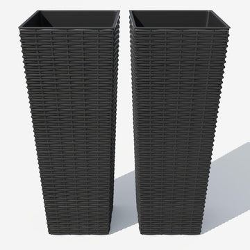 Garvee Lot de 2 jardinières hautes, 61 cm (24 pouces), avec 4 trous de drainage, résistantes aux intempéries, aspect rotin, plastique PP, pour jardin et terrasse, noires