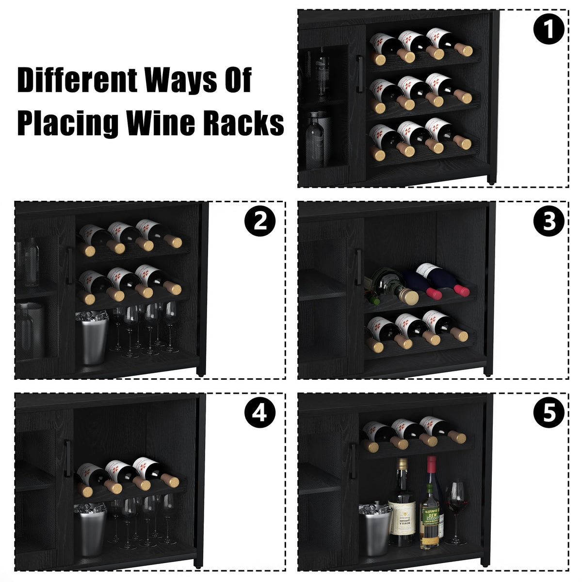 Garvee Meuble bar à vin à 3 niveaux avec casier à bouteilles amovible et porte-verres pour cuisine et bar, 69 cm (L)×35 cm (P)×92 cm (H)