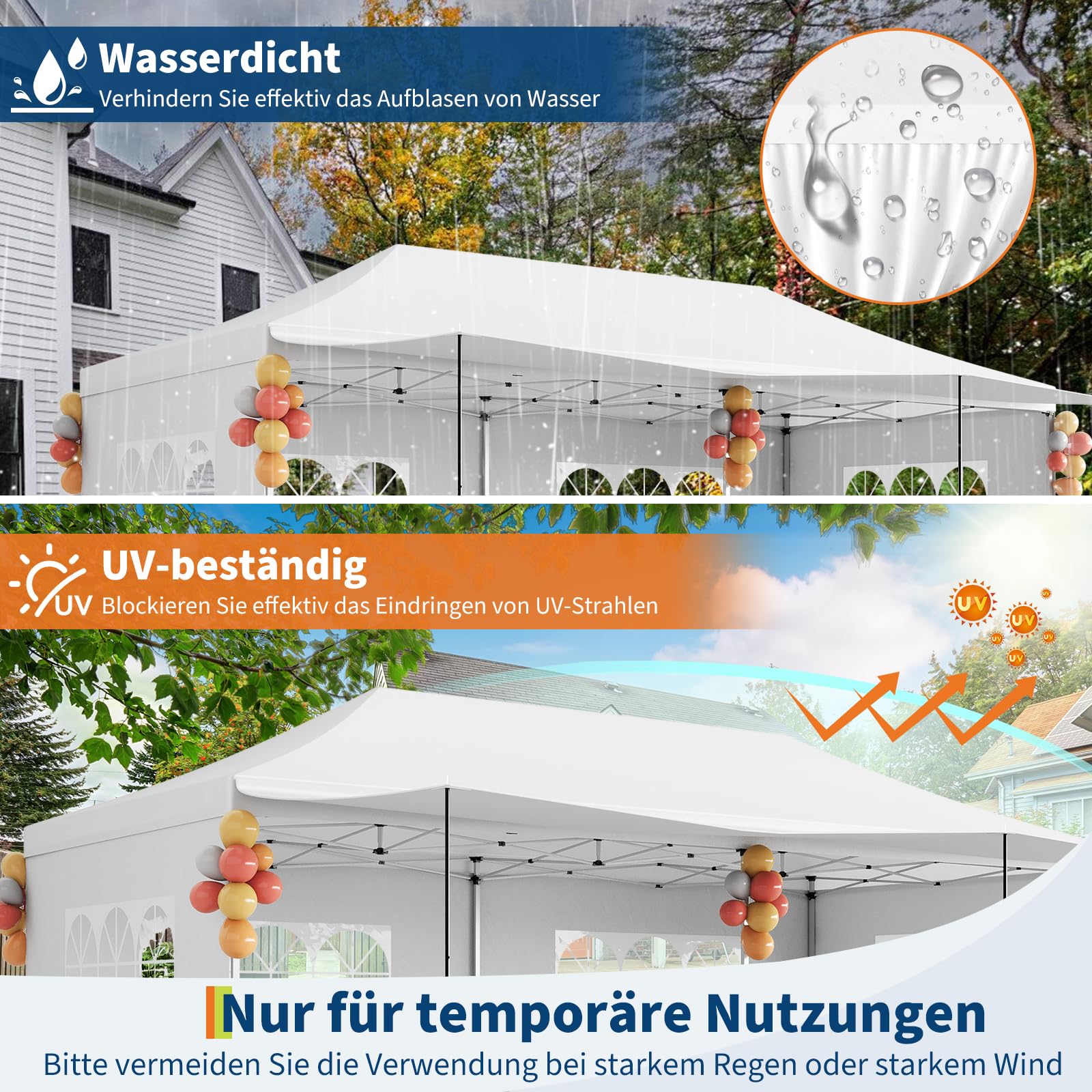Garvee Tonnelle pliante 3x6 m avec 6 parois amovibles, Oxford 420D imperméable, hauteur réglable, stable avec sacs de sable pour fêtes et événements, bleu