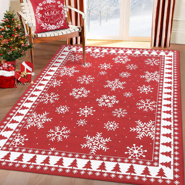 Tapis de Noël moderne Garvee grand format à motif flocons de neige pour salon, chambre, salle à manger, 140 x 200 cm, multicolore