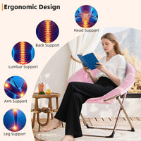 Fauteuil rond Garvee en fausse fourrure, style lune, avec structure métallique pliable, idéal pour la chambre et le salon. Assise surdimensionnée en peluche à motifs floraux. Robuste, léger et confortable.