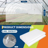 Film de serre Garvee 26 x 150 pi LDPE 6 mil résistant aux UV transparent flexible pour l'agriculture horticole