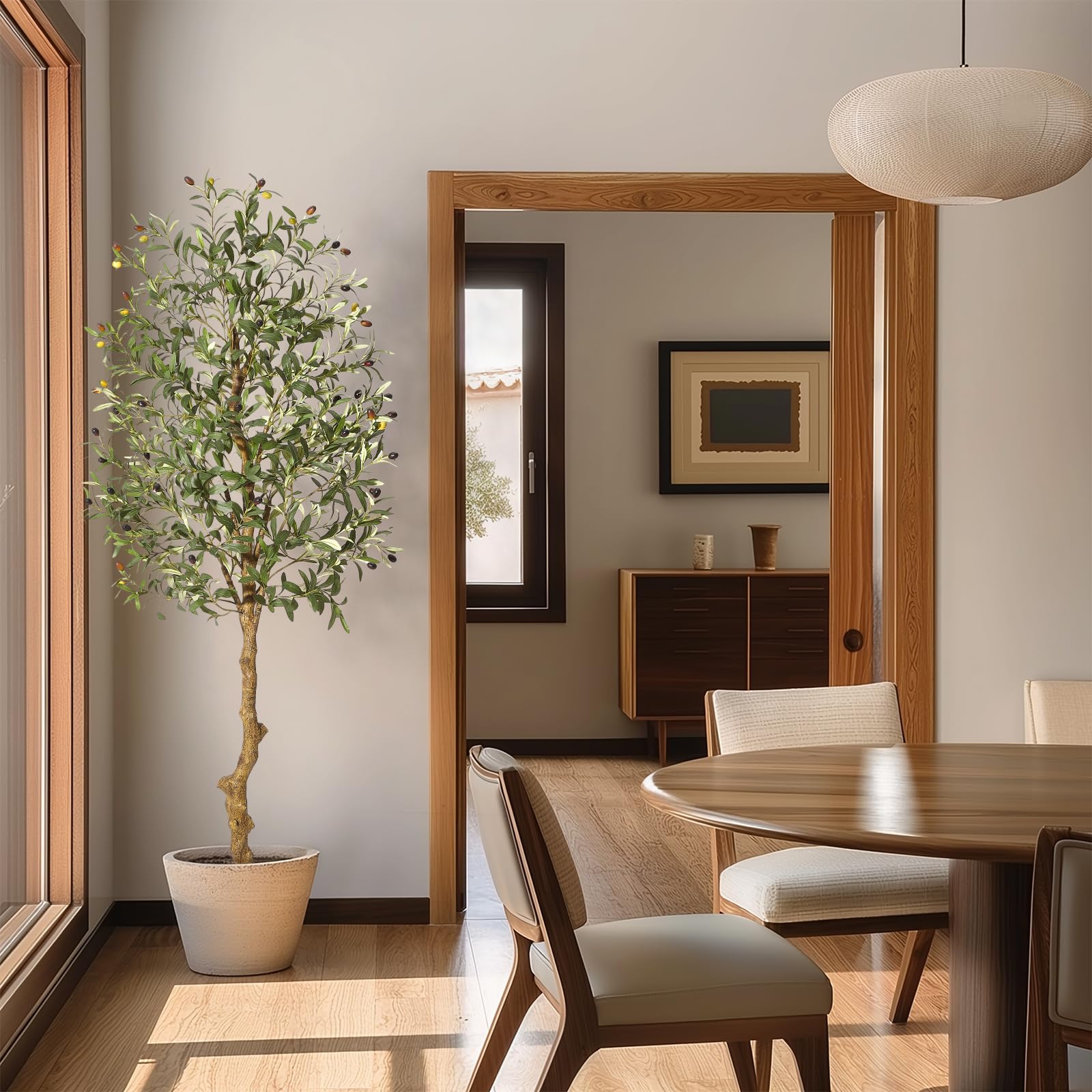 Olivier artificiel Garvee de 1,80 m avec feuilles en silicate et pot en ciment stable, idéal pour le salon et le bureau. Style réaliste et vert.