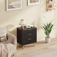 Garvee commode à 3 tiroirs en bois cannelé, poignées et pieds en métal, vert, résistante aux rayures et stable, idéale pour la chambre et le salon