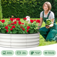Jardinières surélevées Garvee, lot de 2, 120 x 120 x 30 cm, acier galvanisé, antirouille, rondes, blanches, pour jardin extérieur