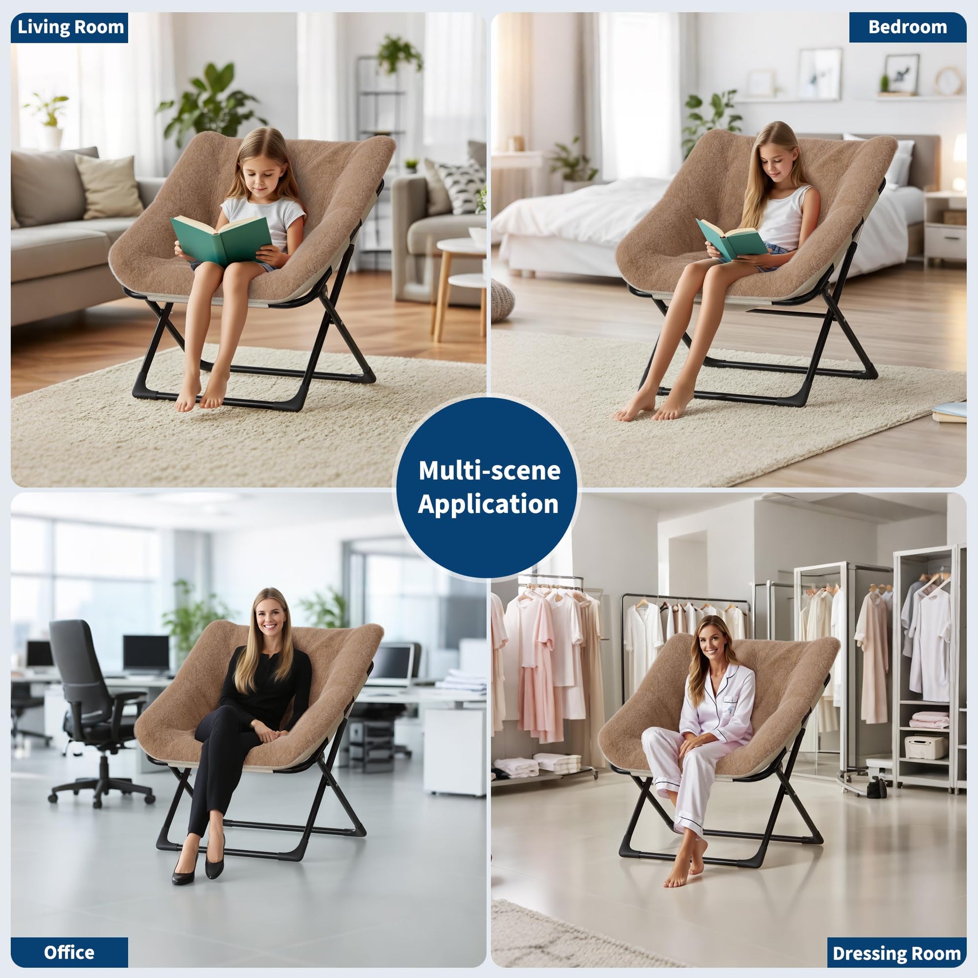 Fauteuil confortable Garvee surdimensionné en fausse fourrure, structure en métal, pliable, multicolore, pour salon et chambre à coucher