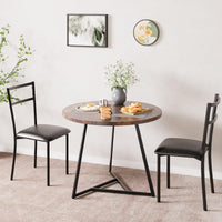 Ensemble table et chaises rondes Garvee pour 2 personnes, en MDF et métal, style rétro marron, gain de place idéal pour les petits appartements.