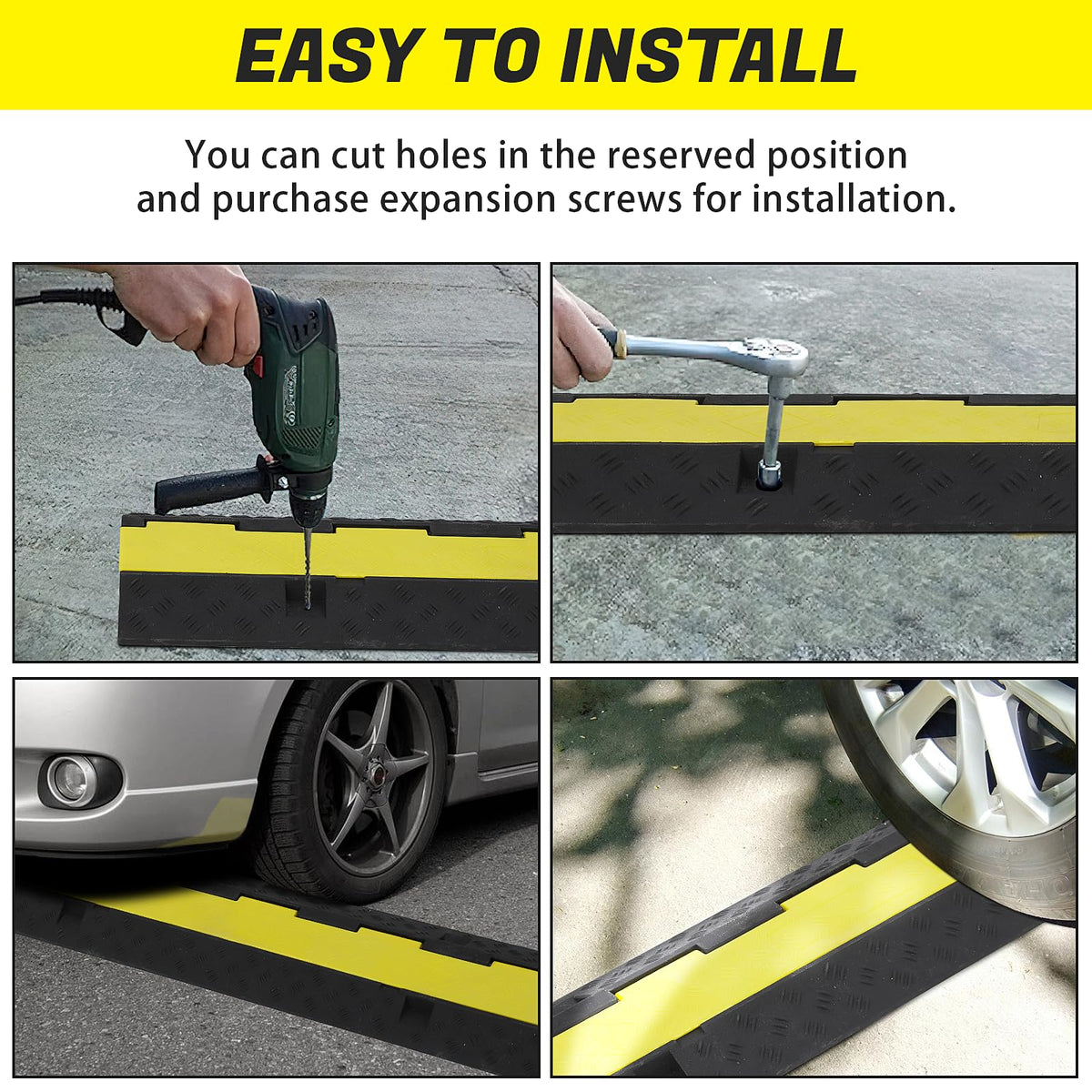 Ensemble de 3 pièces Garvee : rampe de protection de câbles à 2 canaux, capacité de charge de 11 000 lb, caoutchouc et PVC antidérapants pour parkings et chantiers de construction
