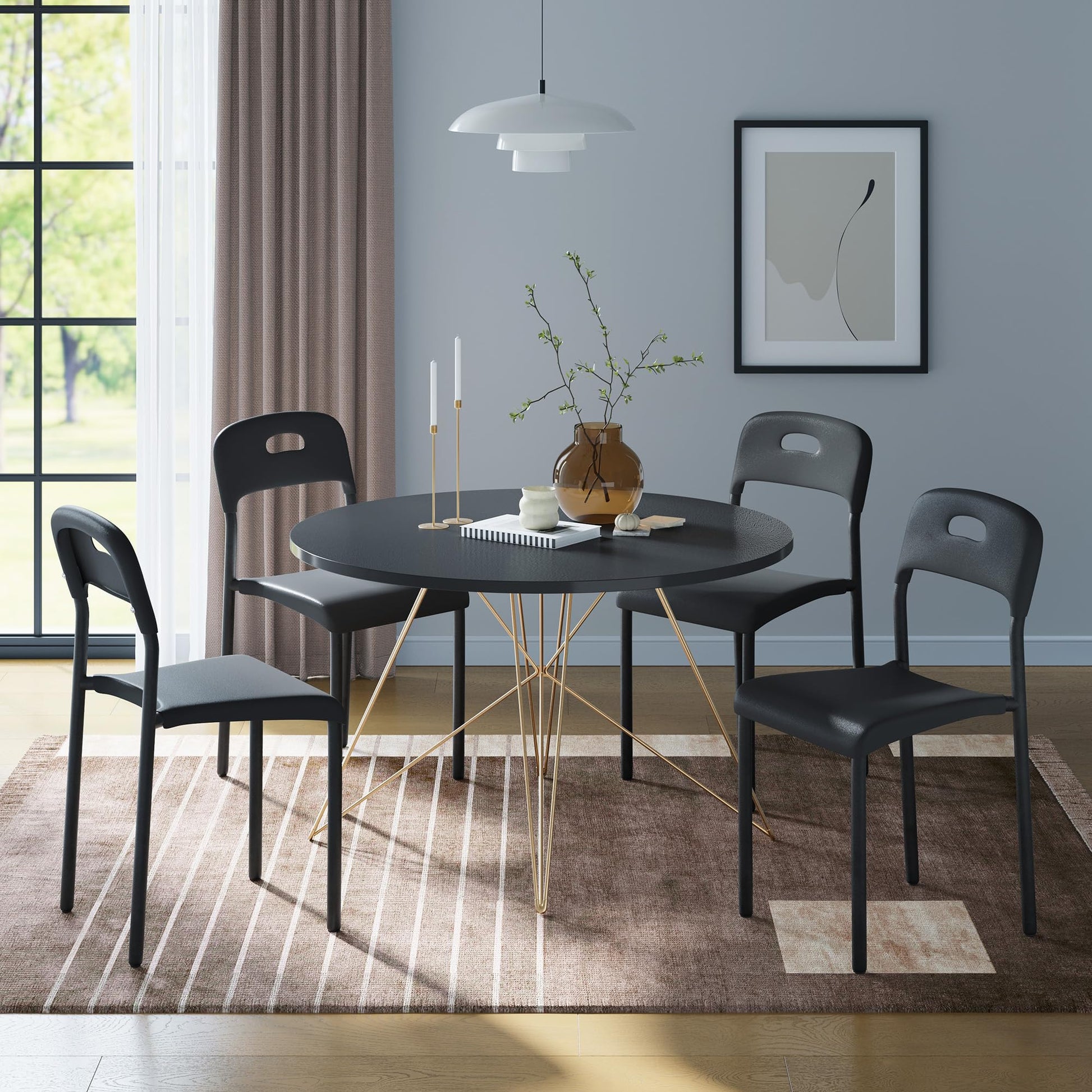 Chaises de salle à manger Garvee, lot de 4, empilables, design moderne, imperméables, pieds en métal, noires, pour usage intérieur et extérieur, 45,5 x 40 x 76,5 cm