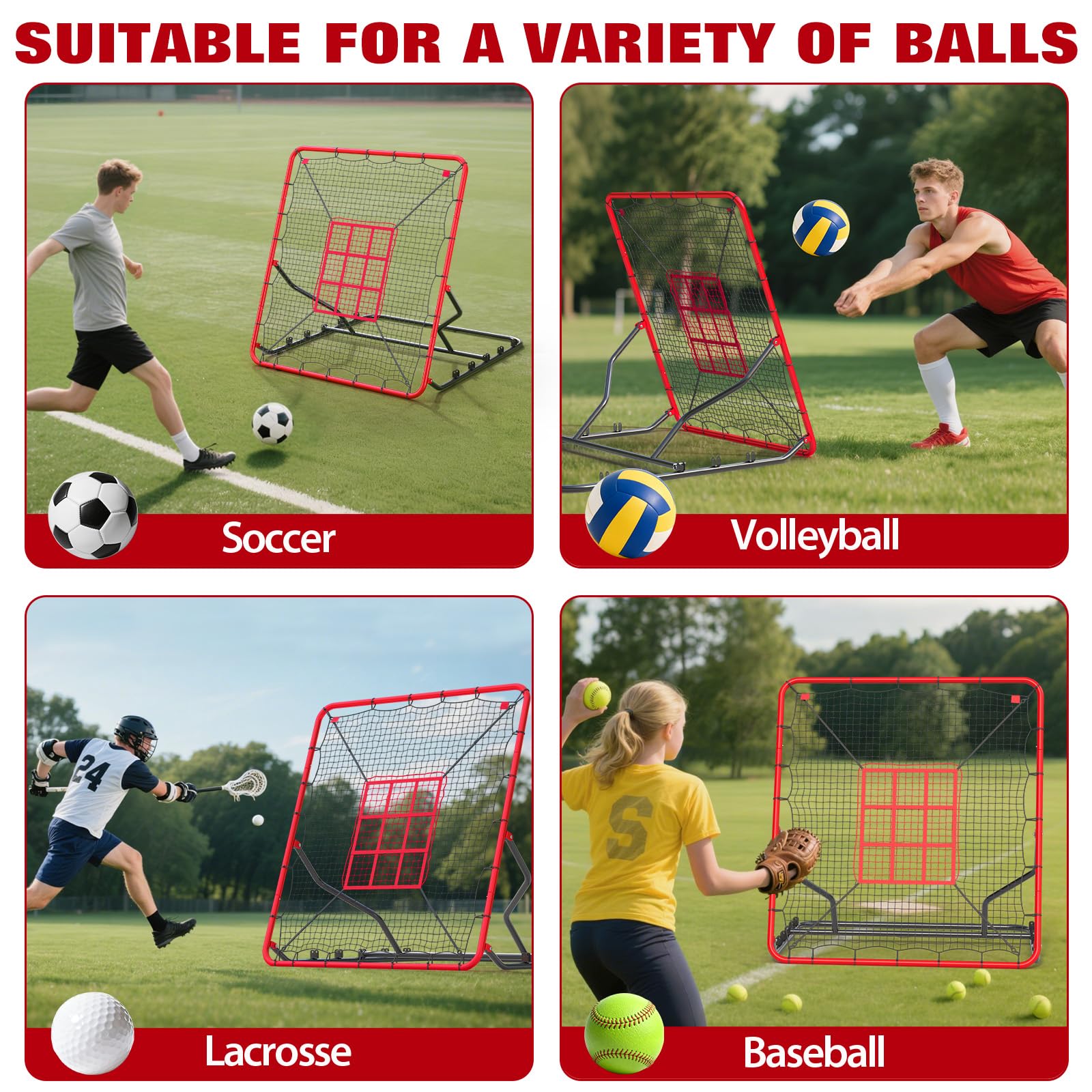 Filet de rebond de baseball Garvee 122 x 137 cm, 5 angles, résistant aux UV, durable et stable pour l'entraînement individuel et sur le terrain.