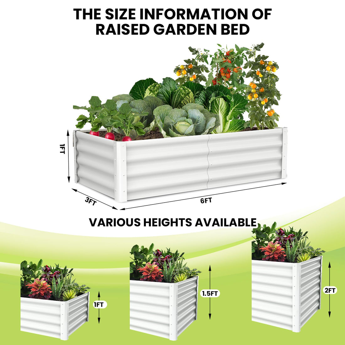 Jardinière surélevée Garvee, en métal, rectangulaire, 180 x 90 x 30 cm, revêtement en poudre antirouille, idéale pour jardin, balcon ou terrasse.
