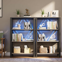 Étagère Garvee à 4 niveaux avec éclairage LED, design bois et métal, pour salon et bureau, robuste et anti-basculement.