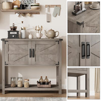 Console en bois Garvee style ferme avec 2 portes pour la cuisine et l'entrée, 80 x 36 x 86 cm, grise, robuste et multifonctionnelle
