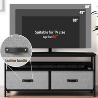 Garvee Meuble TV 99 cm pour téléviseurs jusqu'à 127 cm avec 2 tiroirs en tissu et une étagère ouverte, pour salon et chambre, structure en métal noir, plateau en bois, pieds réglables