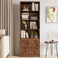 Garvee bibliothèque avec portes, style industriel, 6 étagères, profondeur 30 cm, style ferme en bois, salon, bureau, brune