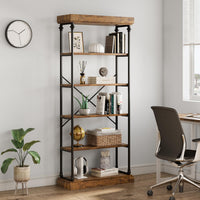 Garvee Étagère industrielle à 6 niveaux, structure en bois et métal, pour salon et bureau, 187×80×30cm, style vintage