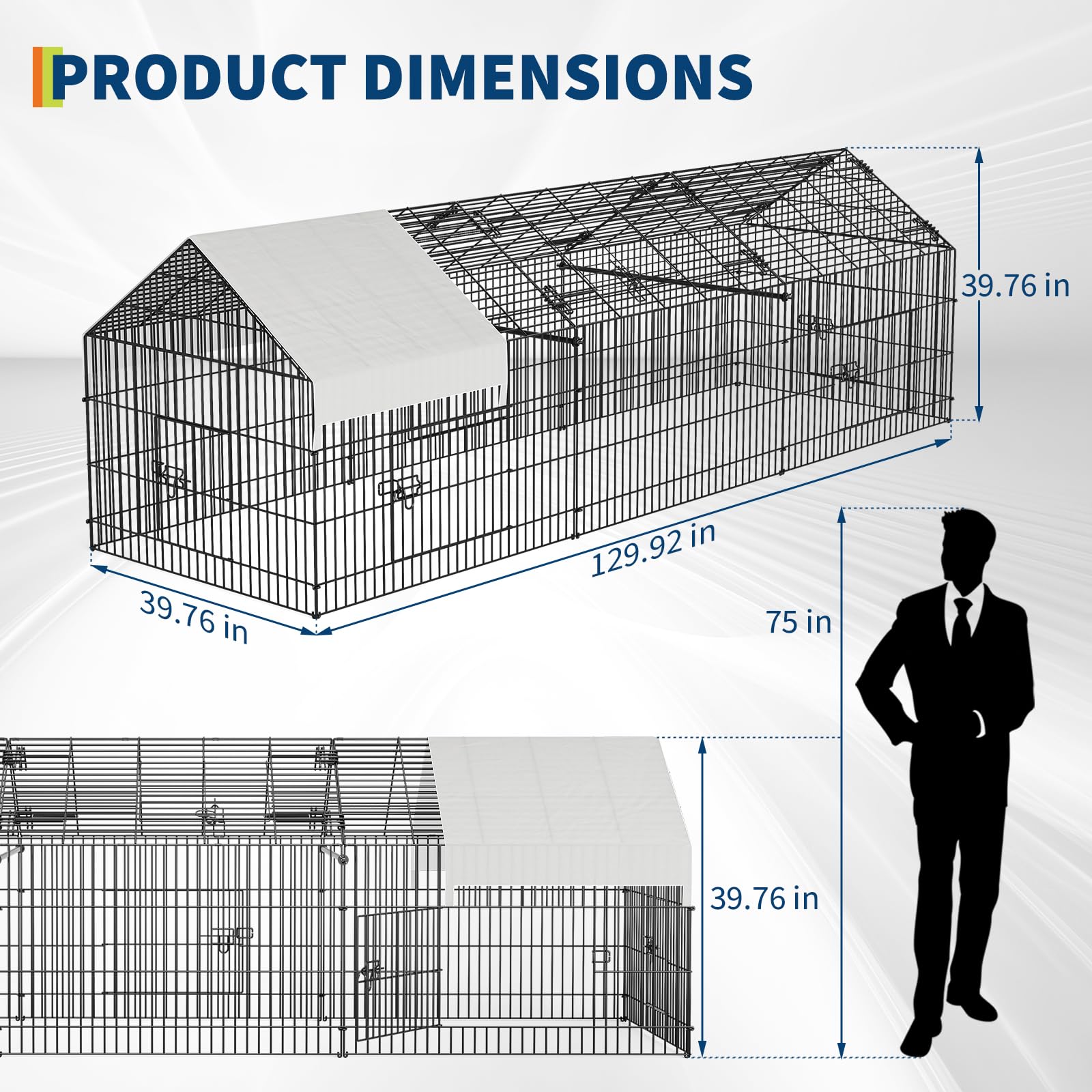 Poulailler métallique Garvee 330 x 101 x 101 cm, construction robuste, protection imperméable, idéal pour l'élevage de volailles au jardin ou à la ferme.