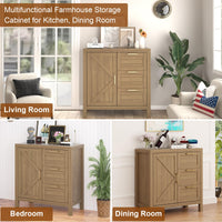Garvee buffet avec espace de rangement, étagères réglables, MDF et bois massif, style campagne moderne, couleur or, idéal pour le salon et la cuisine