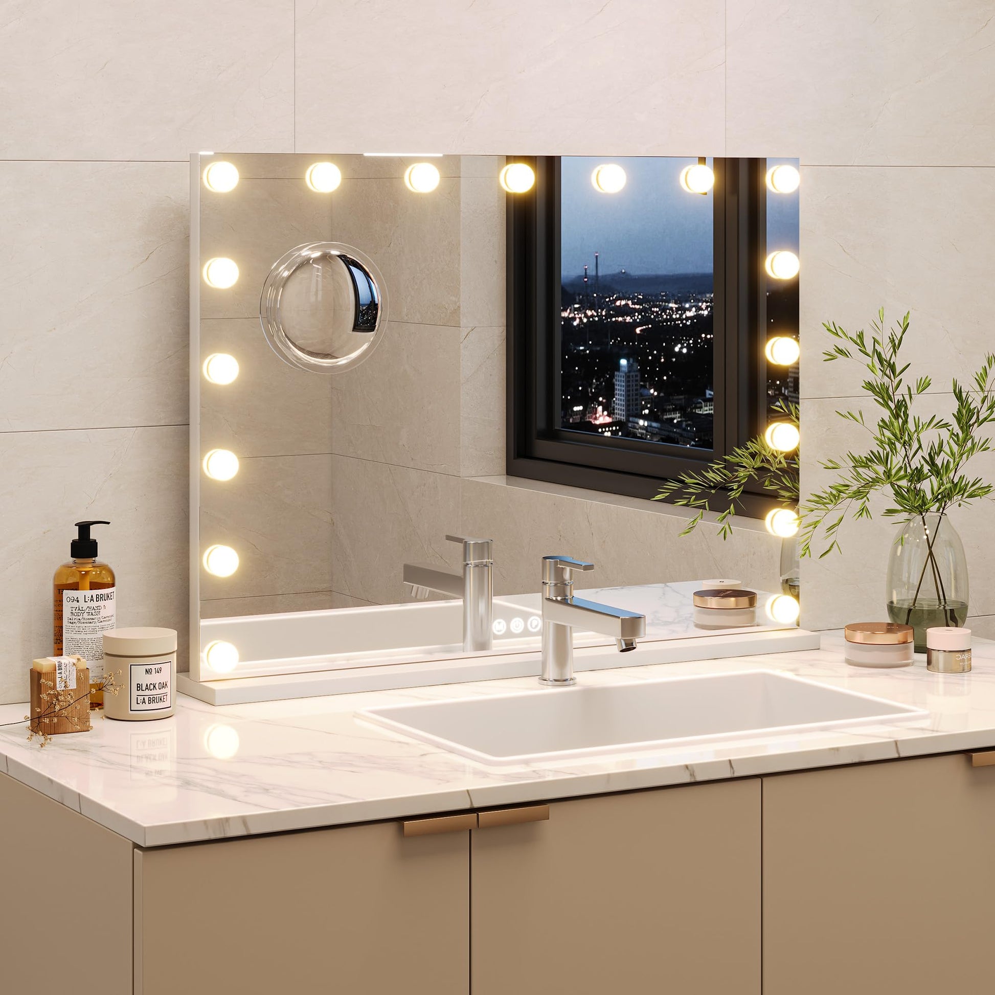 Miroir de maquillage Garvee Hollywood 80 x 60 cm, 17 LED, tactile, blanc, pour maquillage professionnel