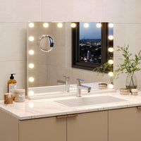 Miroir de maquillage Garvee Hollywood 80 x 60 cm, 17 LED, tactile, blanc, pour maquillage professionnel