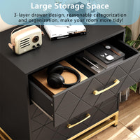 Garvee commode en bois pour chambre, 3 tiroirs, MDF, noir, moderne, robuste, gain de place, salon, couloir