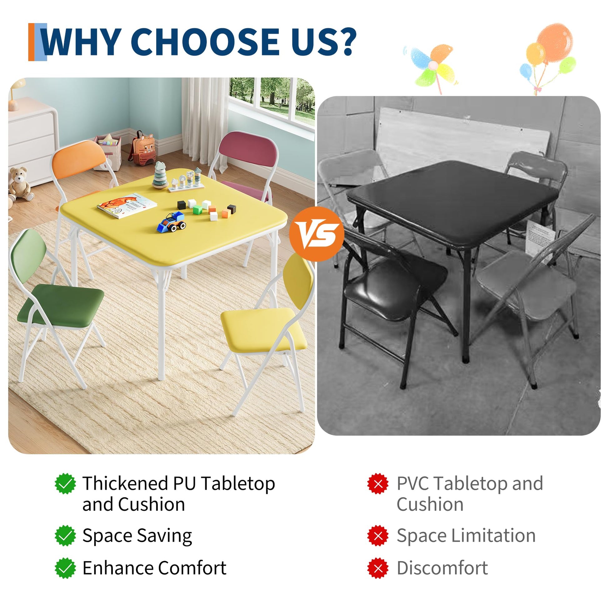 Ensemble table et chaises pliantes pour enfants Garvee 5 pièces, pliable, sûr, en cuir PU, pour la chambre d'enfant et l'extérieur, léger