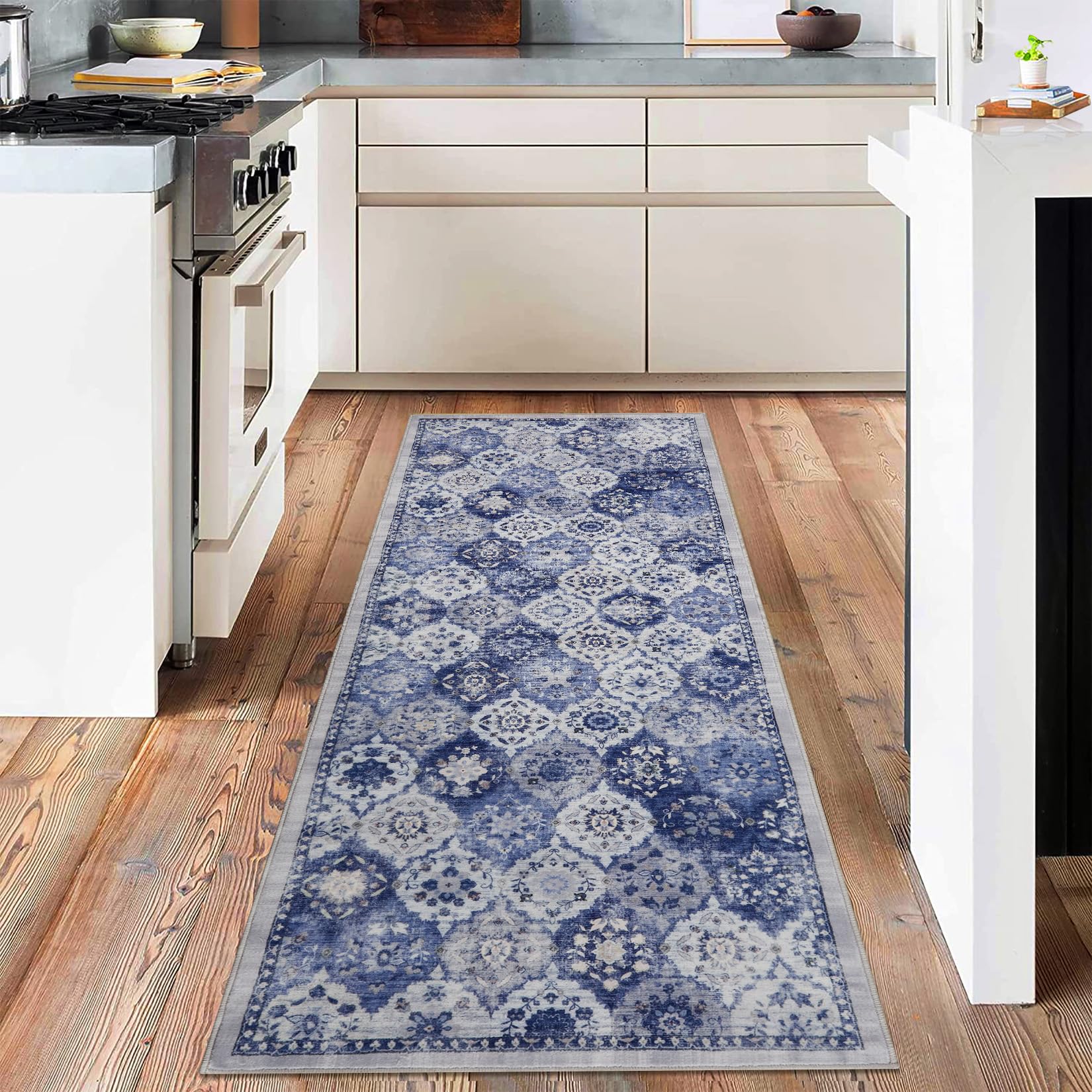 Tapis vintage Garvee grand format 60x180cm, doux, lavable, antidérapant, en polyester à poils courts, pour salon et chambre.