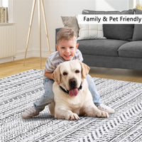 Tapis marocain bohème GARVEE 200x290cm Gris, déperlant, à poils courts, résistant aux taches et à l'huile, lavable, salon et chambre