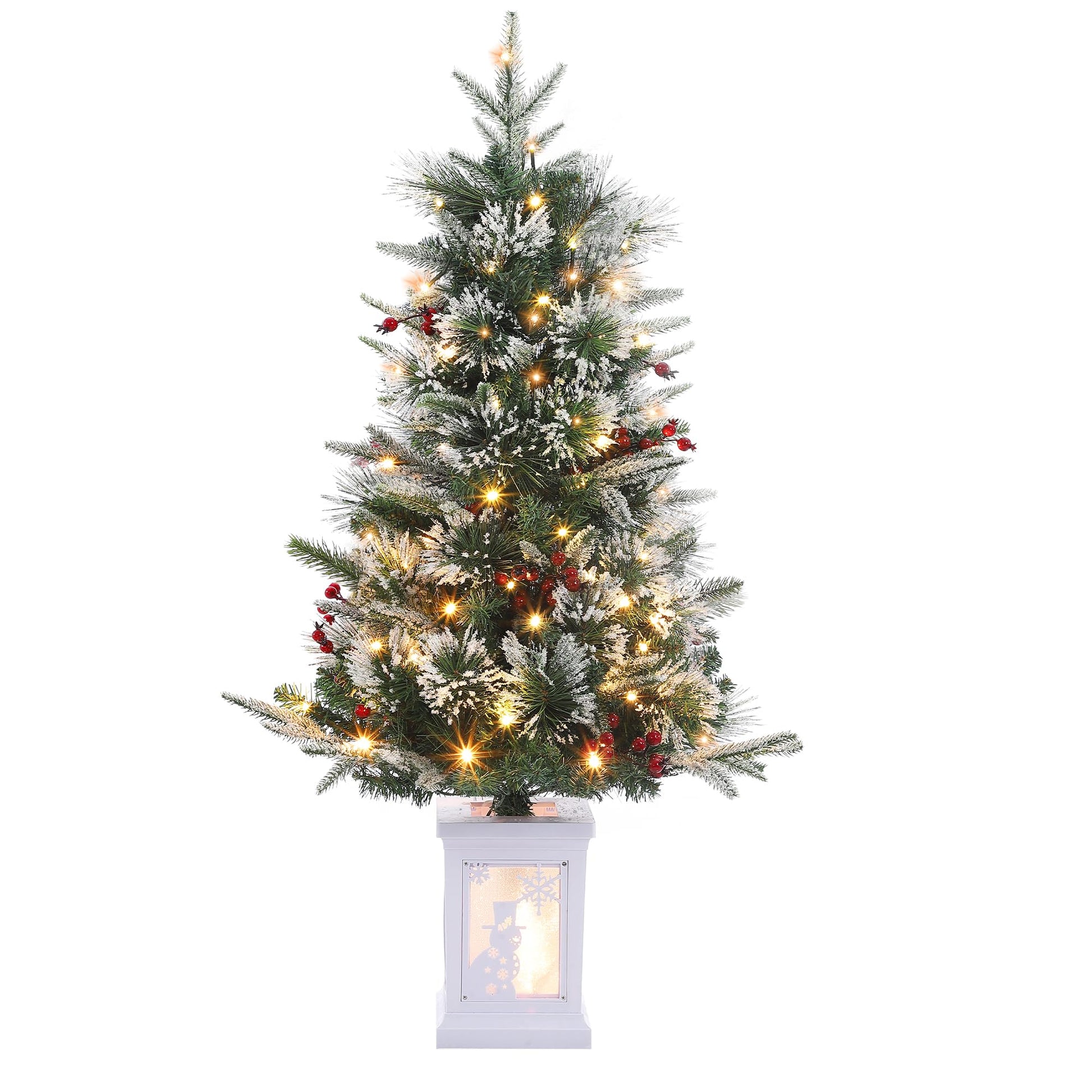 Sapin de Noël artificiel Garvee, lot de 2 – 90 cm, 78 LED à fibre optique (blanc chaud), 8 modes d'éclairage, boîte avec lampe bonhomme de neige