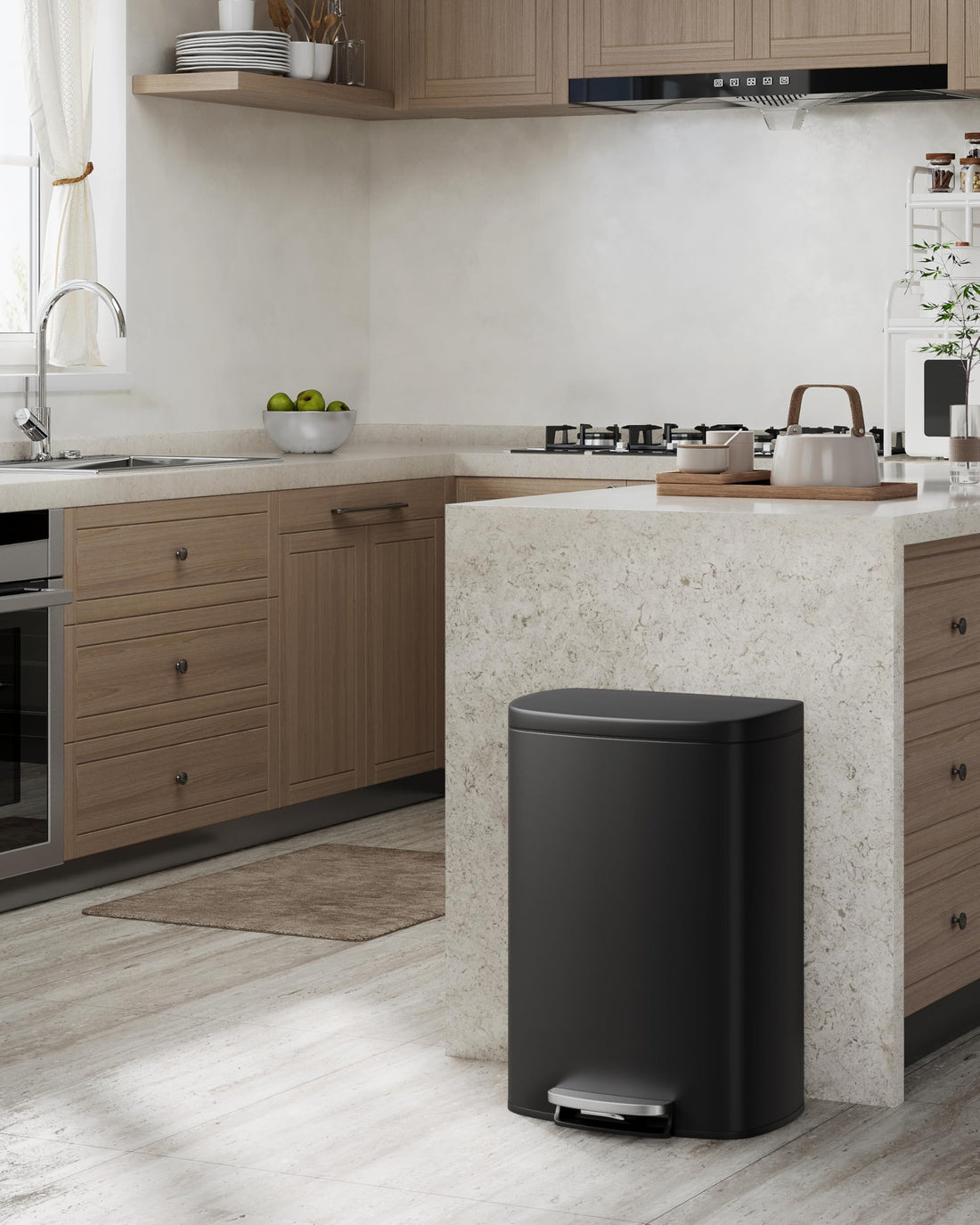 Ensemble de poubelles métalliques Garvee 13 gal et 2,6 gal, antirouille, à pédale, pour cuisine et salle de bain, noires, compactes
