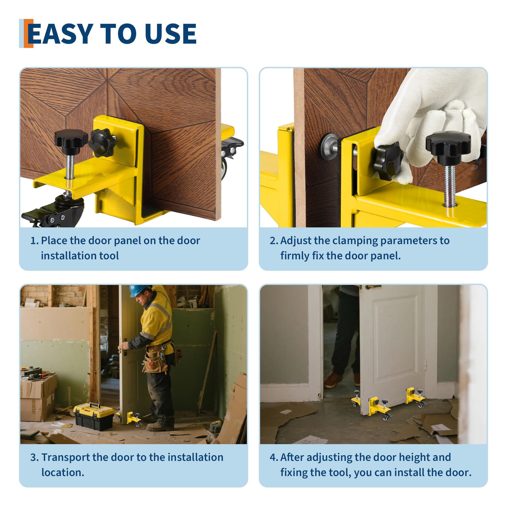 Kit d'installation de porte Garvee en 2 pièces pour portes de 0 à 4,8 cm d'épaisseur, capacité de charge de 363 kg, acier Q235, jaune, usage commercial et résidentiel