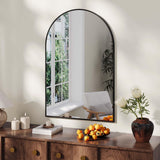 Garvee Miroir mural arqué , 76 × 51 cm, cadre en aluminium noir, fixation murale, pour salle de bain - Noir