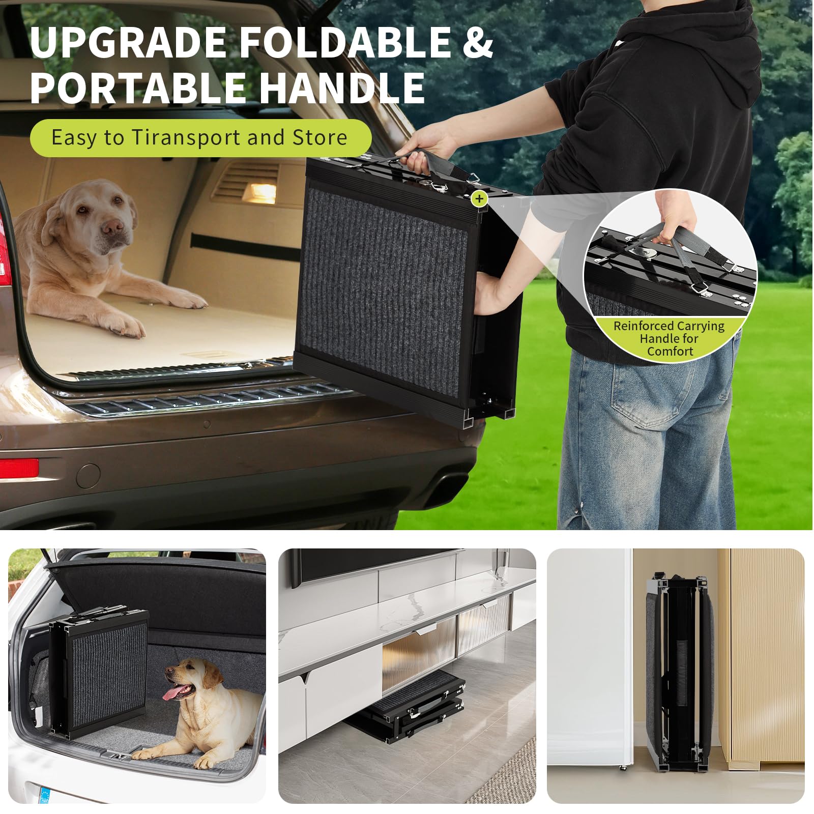 Garvee Rampe pliable pour chien en aluminium 160 x 43 cm, antidérapante, supporte jusqu’à 120 kg, idéale voiture, canapé, lit et chiens âgés.