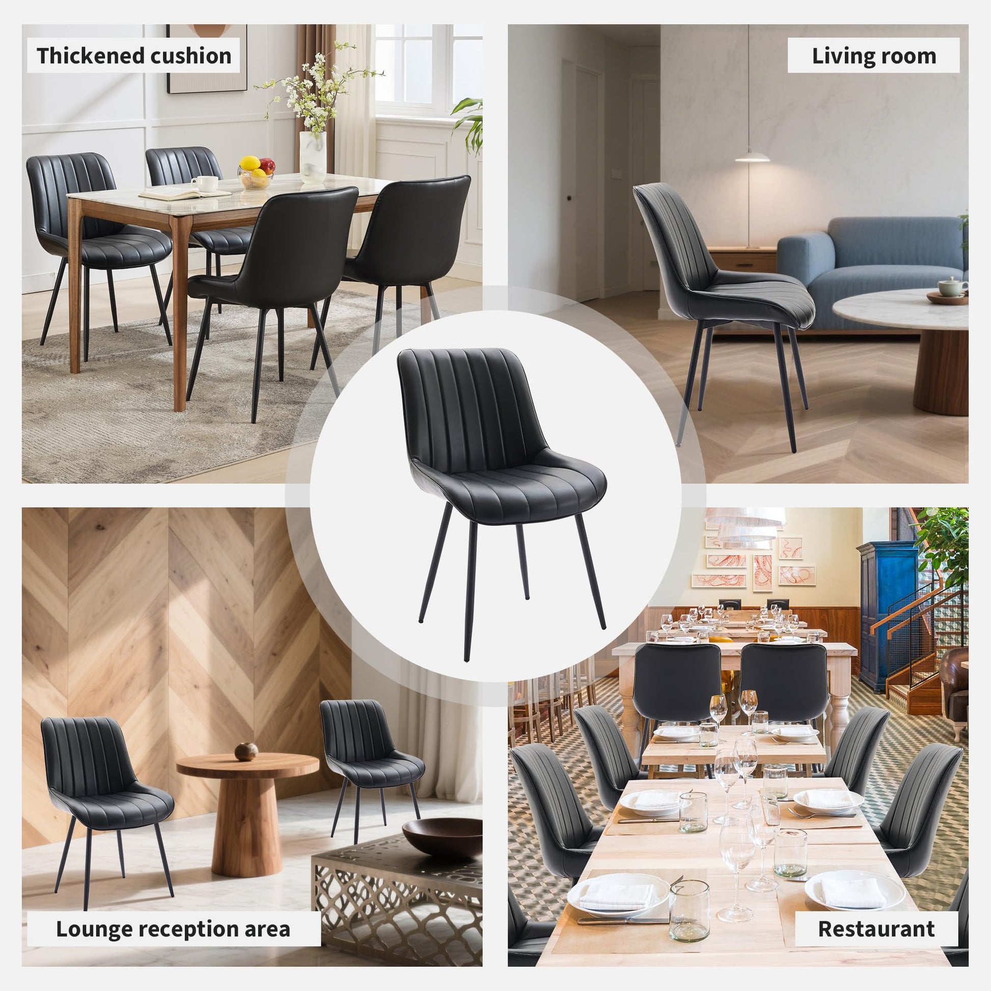 Ensemble de 2 chaises de salle à manger Garvee, chaises modernes en similicuir, assise rembourrée, pieds en métal, pour cuisine et restaurant, noires