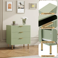 Commode Garvee verte à 3 tiroirs, en bois cannelé moderne, pour chambre et salon, imperméable, sûre et écologique.