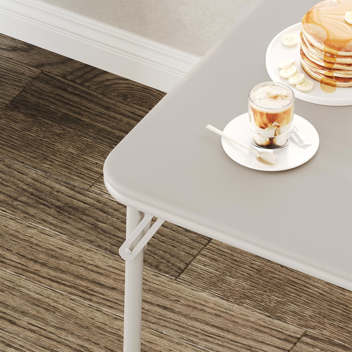 Table pliante Garvee 33,6 pouces avec coussin en PU, cadre en métal, antidérapante, pour le bureau et le camping, beige, polyvalente