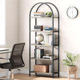 Garvee Bibliothèque arquée à 5 niveaux, 180cm, étagère industrielle en métal gris pour salon, bureau ou chambre