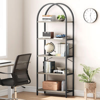 Garvee Bibliothèque arquée à 5 niveaux, 180cm, étagère industrielle en métal gris pour salon, bureau ou chambre