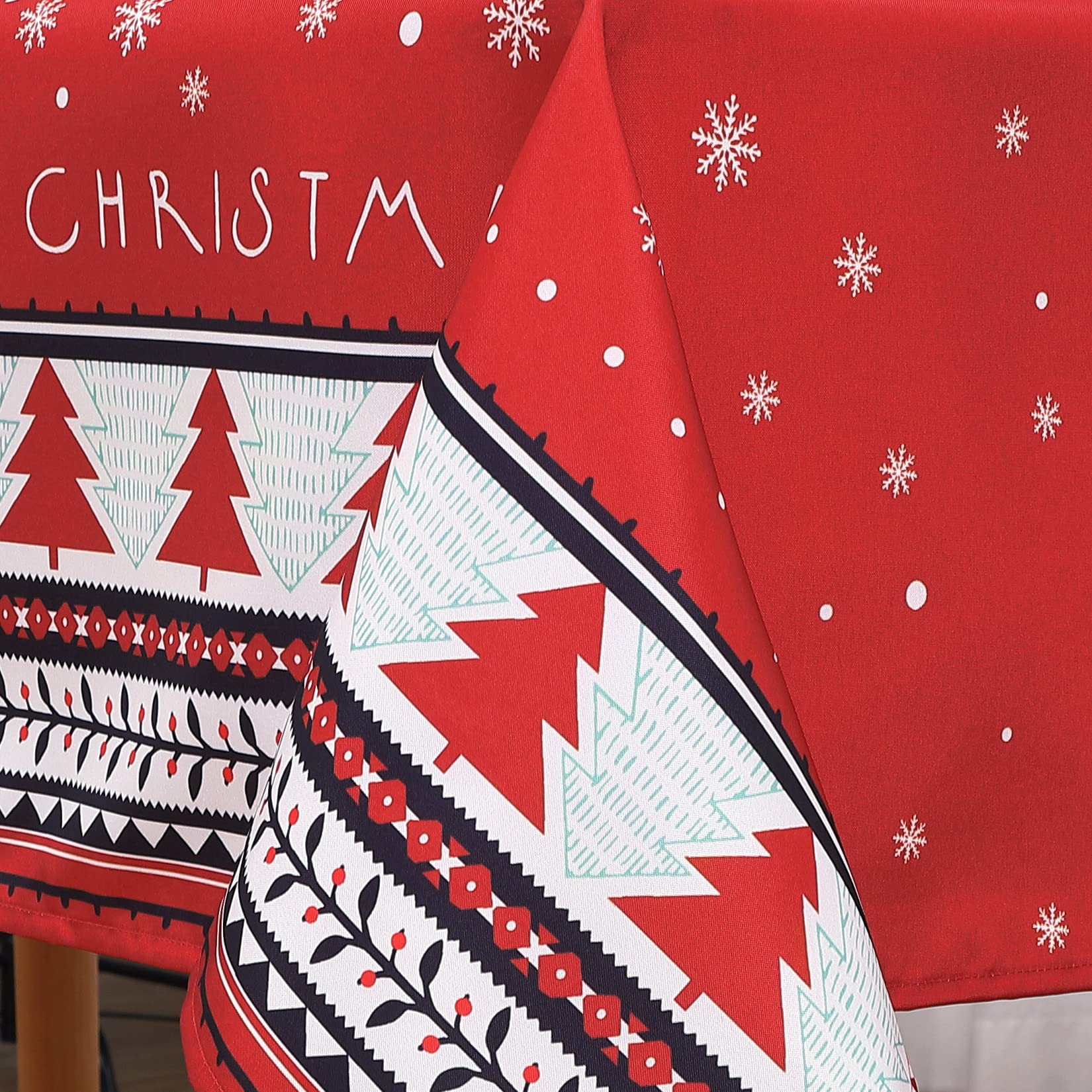 Nappe de Noël Garvee, rouge, en toile cirée imperméable avec sapin de Noël, rectangulaire, 137 x 274 cm