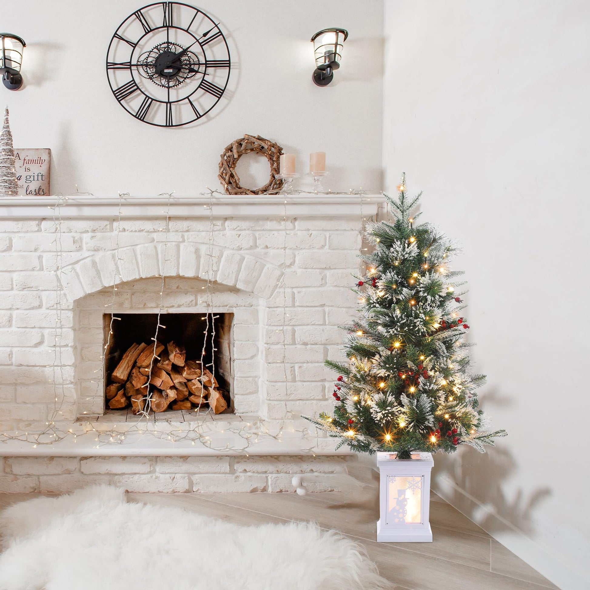 Sapin de Noël artificiel Garvee, lot de 2 – 90 cm, 78 LED à fibre optique (blanc chaud), 8 modes d'éclairage, boîte avec lampe bonhomme de neige