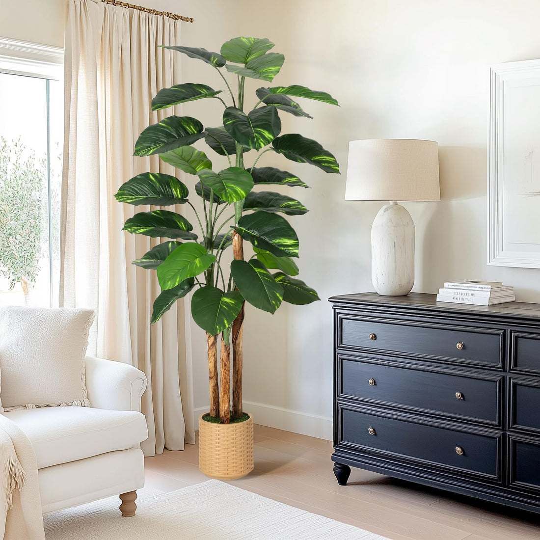 Scindapsus aureus artificiel Garvee de 1,80 m avec branches ajustables, idéal pour le bureau et la maison. Facile d'entretien, ce pot décoratif est vert.
