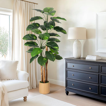 Scindapsus aureus artificiel Garvee de 1,80 m avec branches ajustables, idéal pour le bureau et la maison. Facile d'entretien, ce pot décoratif est vert.
